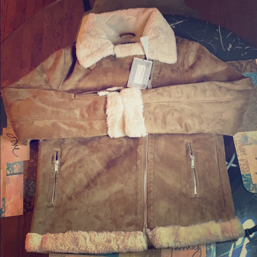 Brand New Faux fur lined suede jacket
